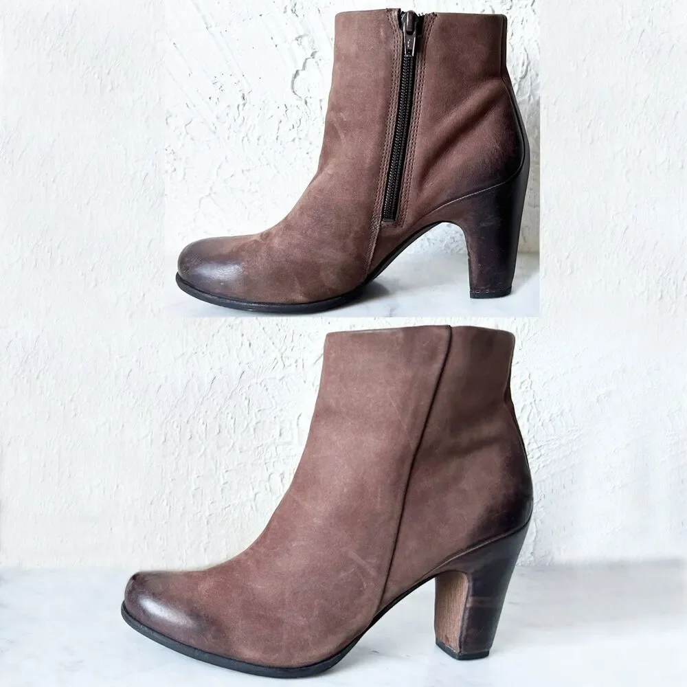 Ecco Jaffna Ankle Boots Women's Size 38/7.5 Brown Leather Heeled Side Zip